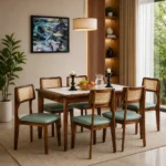 Uorixa Solid Wood Dining Table Set with Cushioned Seating in Natural Finish