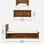 Porixa Solid Wood Single Bed for Home in Warm Walnut Finish - Image 2