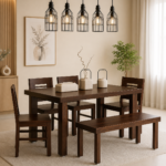 Dlvora Sheesham Wood 6 Seater Dining Set with Bench and Cushioned Chairs