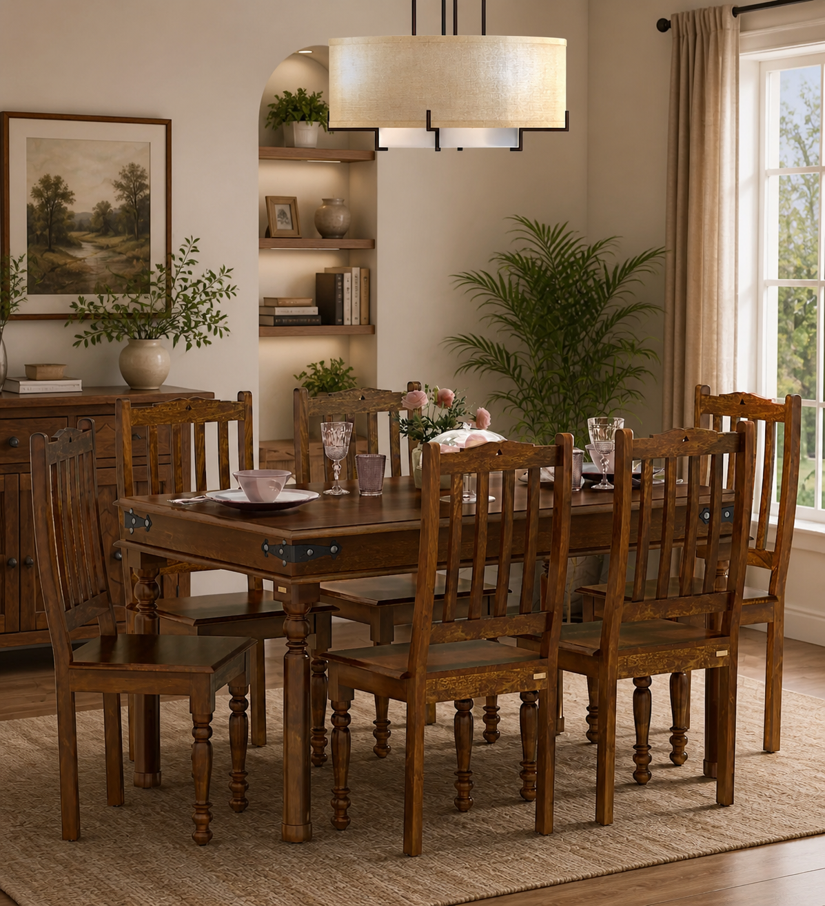 Mealora Classic 6 Seater Dining Table Set with Strong Wooden Frame and Stylish Chairs