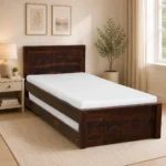 Qalvora Wooden Single Bed with Strong Base in Natural Finish