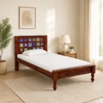Wenvora Solid Sheesham Wood Single Bed in Premium Natural Finish