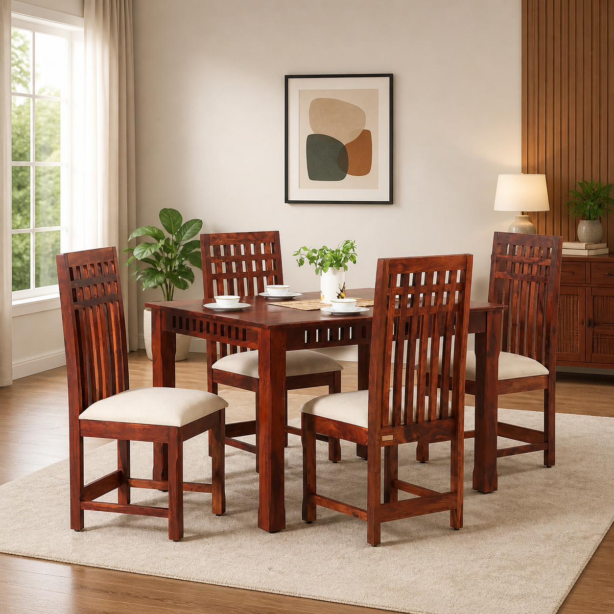 Gorvica-Sheesham-Wood-Dining-Set-with-Smooth-Organic-Finish-classic-wood-1.png Gorvica Sheesham Wood Dining Set with Smooth Organic Finish - Image 1