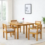 Oeltrona Sheesham Wood Dining Table Set in Warm Natural Tone with Smooth Finish