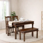 Rohemiana Rustik 4 Seater Solid Mango Wood Dining Table in Honey Finish