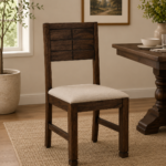Nain Sheesham Wood Dining Chairs In Provincial Teak Finish with Grey Cushion (Set Of 2)