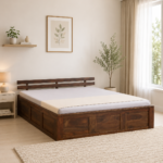 Qrexora Solid Wood Storage Bed in Forest Grain Texture