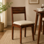 Nain Sheesham Wood Cushioned Dining Chair With Brass Inlay In Provincial Teak Finish (SET OF 2)