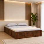 Regal Designer Wooden Storage Bed with Premium Walnut Finish for Modern Home