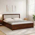 Sden Modern Hydraulic Storage Bed with Designer Wooden Texture Finish