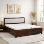 Gslo Premium Bed with Spacious Storage and Elegant Walnut Finish