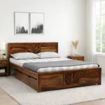 Iavana Premium Hydraulic Bed with Spacious Box Storage in Dark Walnut Finish