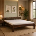 Yorvella Contemporary Natural Oak Wood Bed with Elegant Headboard Design