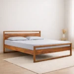 Eephora Solid Sheesham Wood Queen Size Bed with Natural Walnut Finish
