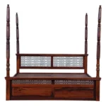 Haveli Four Poster Bed Without Storage in Classic Teak Finish by Woodmahal - Image 2