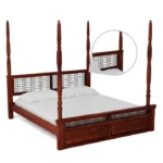 Haveli Four Poster Bed Without Storage in Classic Teak Finish by Woodmahal - Image 6