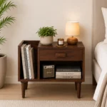 Geritage Carved Solid Wood Nightstand in Teak Finish