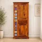 Terona Sheesham Wood 2 Door Wardrobe with Handcrafted Tile Design