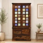 Lohemia Sheesham Wood Storage Cabinet with Decorative Tiles