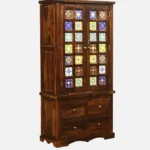 Lohemia Sheesham Wood Storage Cabinet with Decorative Tiles - Image 6