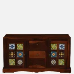 Cyoto Solid Wood Wardrobe with Artistic Tile Detailing - Image 3