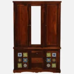 Cyoto Solid Wood Wardrobe with Artistic Tile Detailing - Image 4