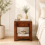 Cerno Solid Wood Bedside Table in Warm Birch Natural Finish
