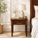 Dalder Sheesham Wood Nightstand in Sun-Dried Oak Finish with Drawer