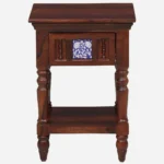 Fhuya Acacia Wood Bedside Table in Raw Honey Finish with Cabinet - Image 6