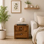 Eldyn Solid Sheesham Bedside Table in Clay Wood Natural Finish