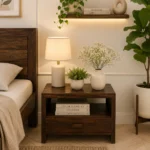 Tavrin Sheesham Wood Nightstand in Burnt Sienna Finish with Drawer