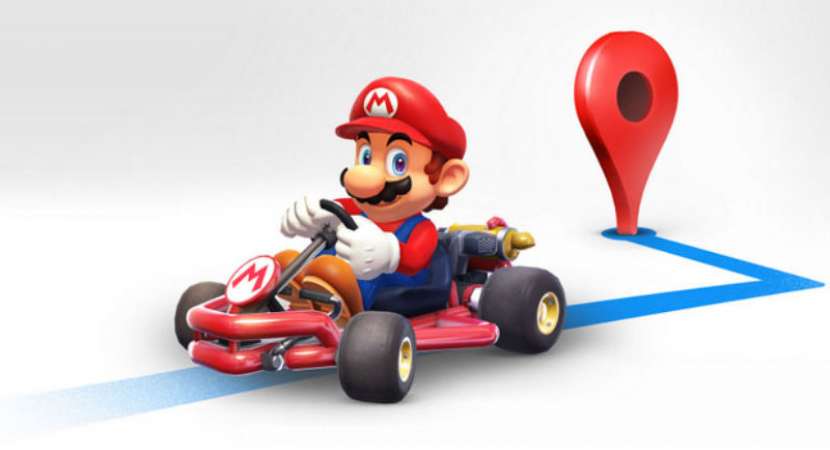 Mario with his kart on Google Maps to celebrate Mario day