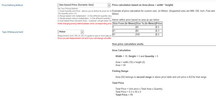 Custom Size Pricing for Products
