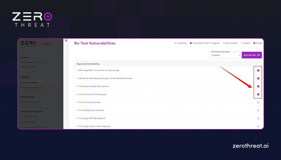 Step 5 of Using ZeroThreat Re-Test Feature for Multiple Vulnerabilities