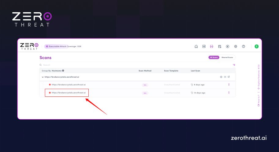 Step 2 of Using ZeroThreat Re-Test Feature
