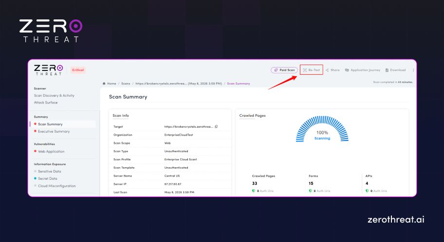 Step 3 of Using ZeroThreat Re-Test Feature