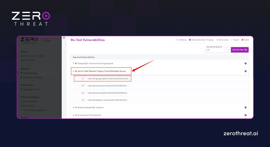 Step 4 of Using ZeroThreat Re-Test Feature