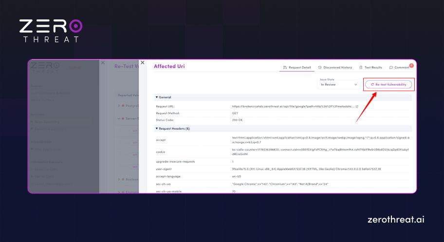 Step 5 of Using ZeroThreat Re-Test Feature