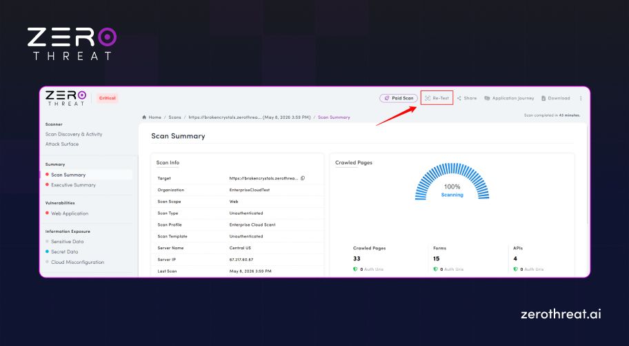 Step 3 of Using ZeroThreat Re-Test Feature for Multiple Vulnerabilities