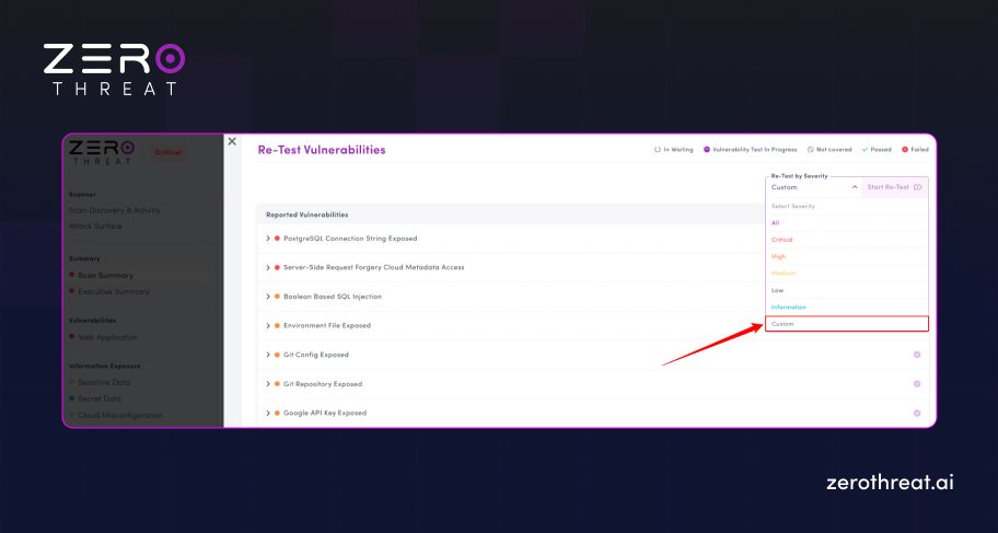 Step 4 of Using ZeroThreat Re-Test Feature for Multiple Vulnerabilities