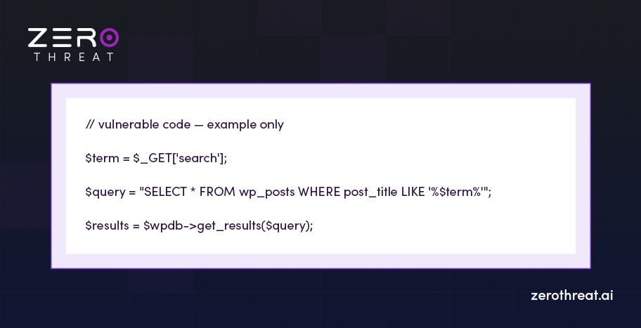 Example of vulnerable WordPress code using GET 
