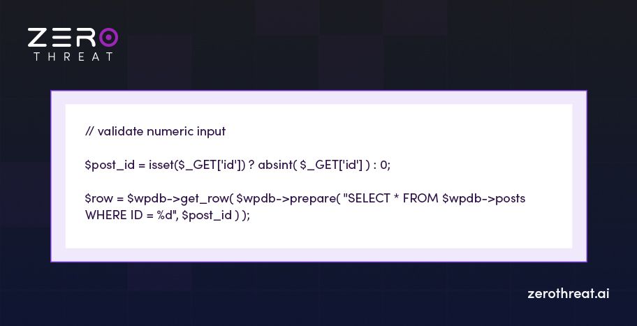 Example of safe WordPress query with validated ID