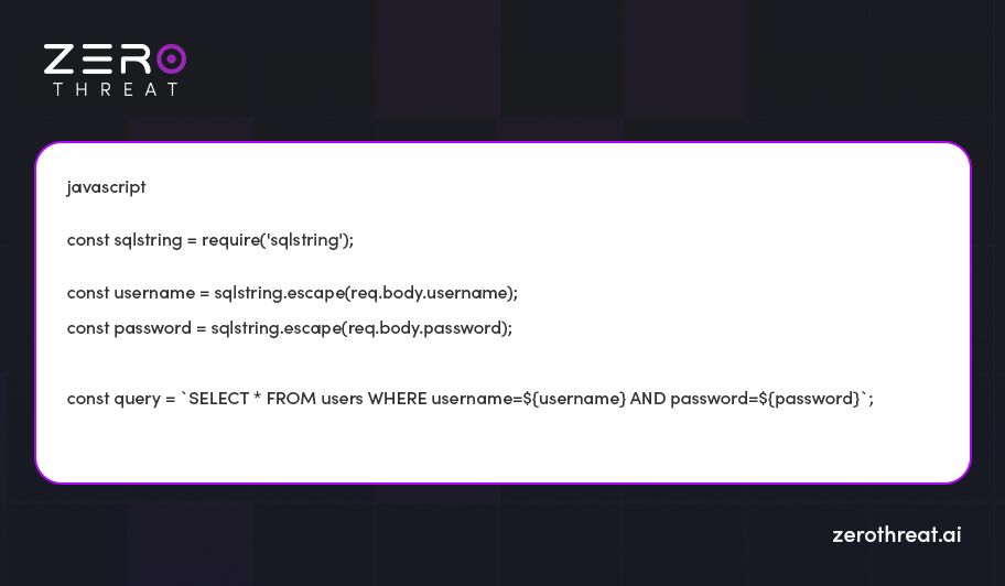 Code example of  for MySQL