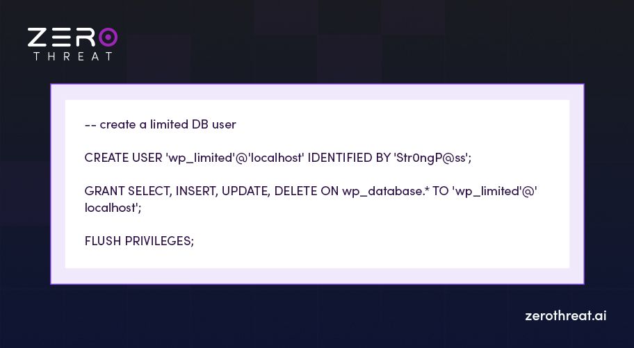 WordPress example creating secure limited SQL user