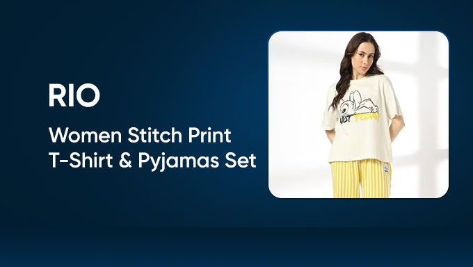 Buy RIO Women Stitch Print T-Shirt & Pyjamas Set