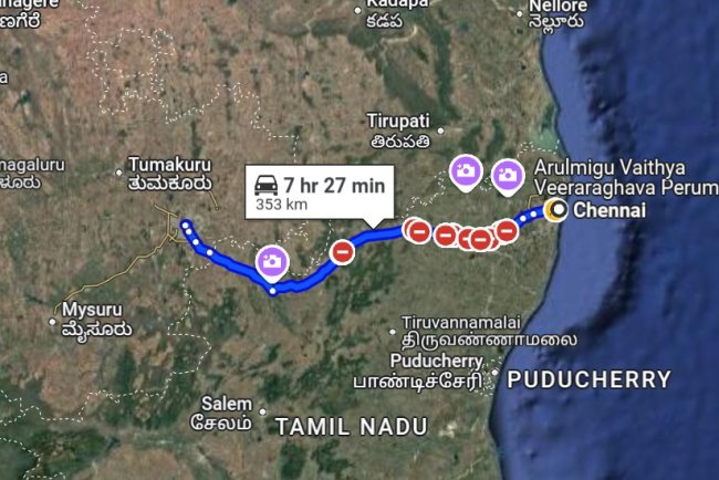 Chennai Bangalore Expressway Route Map & Image