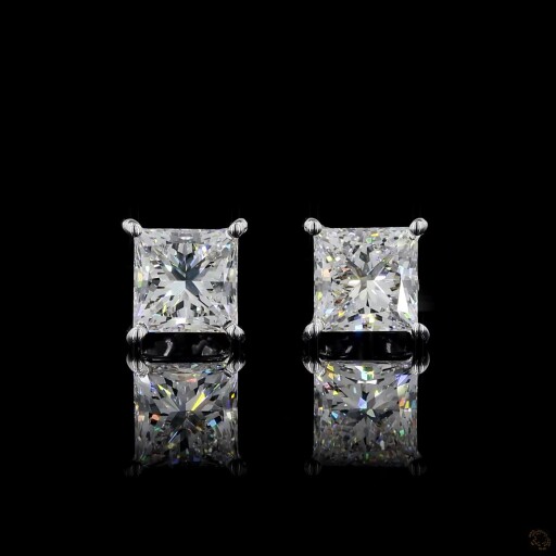 Princess-Cut Diamond Stud Earrings in White Gold Finish Thumbnail