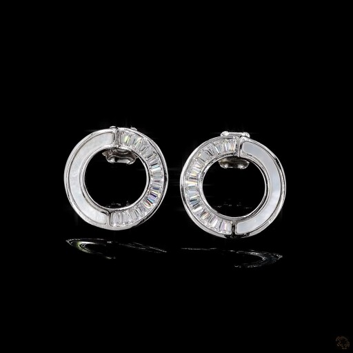 Baguette Diamond Circle Earrings in White Gold Finish Thumbnail