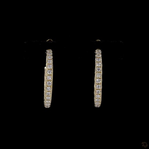 Diamond Accented Hoop Earrings in Yellow Gold Finish Thumbnail