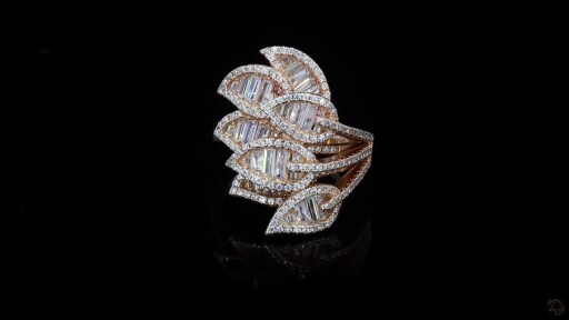 Baguette diamonds leaf-shaped ring Thumbnail